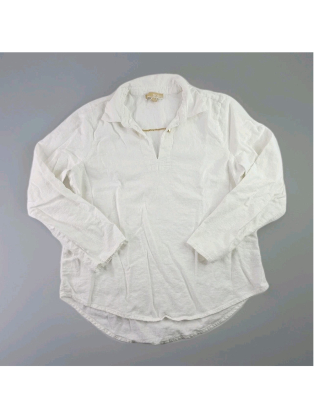 Michael Kors Linen Viscose Blend Popover Blouse White V-neck Size L
